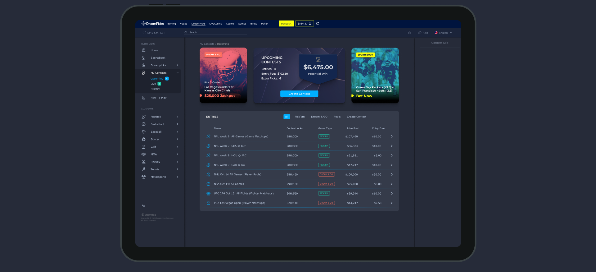 betting platform MVP design screen